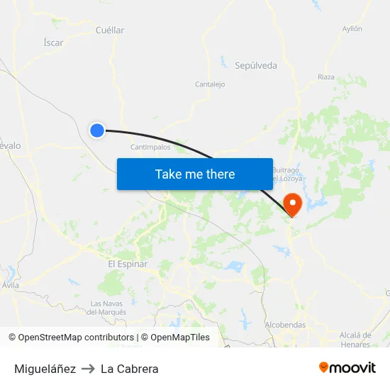 Migueláñez to La Cabrera map