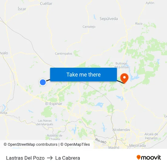 Lastras Del Pozo to La Cabrera map
