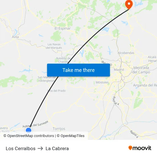 Los Cerralbos to La Cabrera map