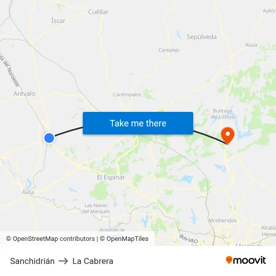 Sanchidrián to La Cabrera map