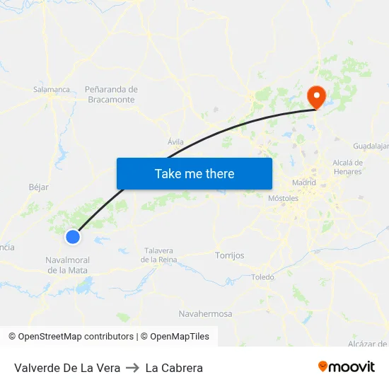 Valverde De La Vera to La Cabrera map