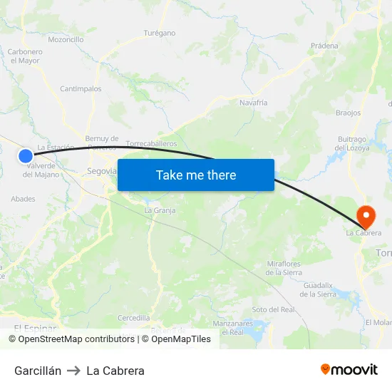 Garcillán to La Cabrera map