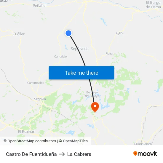 Castro De Fuentidueña to La Cabrera map