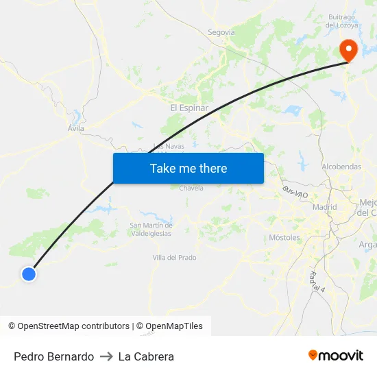 Pedro Bernardo to La Cabrera map