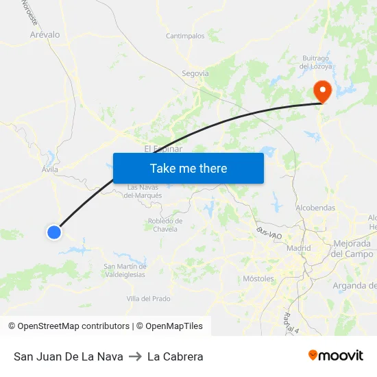 San Juan De La Nava to La Cabrera map