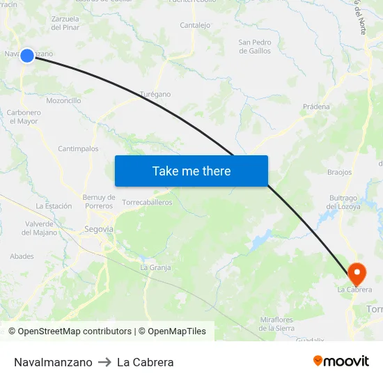 Navalmanzano to La Cabrera map