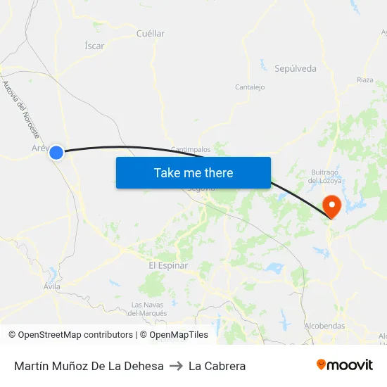 Martín Muñoz De La Dehesa to La Cabrera map