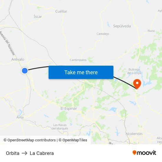 Orbita to La Cabrera map