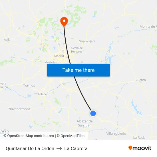 Quintanar De La Orden to La Cabrera map