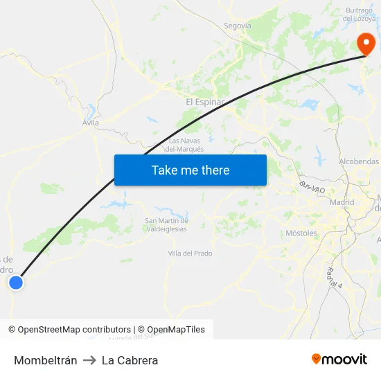 Mombeltrán to La Cabrera map
