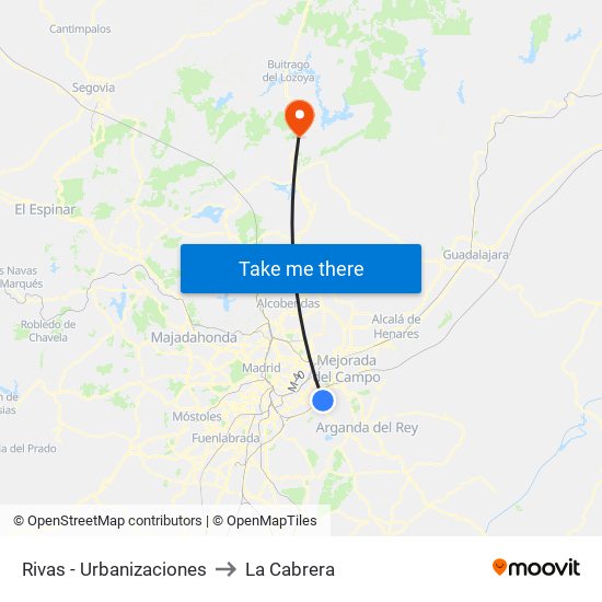 Rivas - Urbanizaciones to La Cabrera map