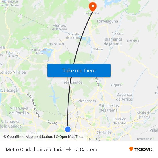 Metro Ciudad Universitaria to La Cabrera map