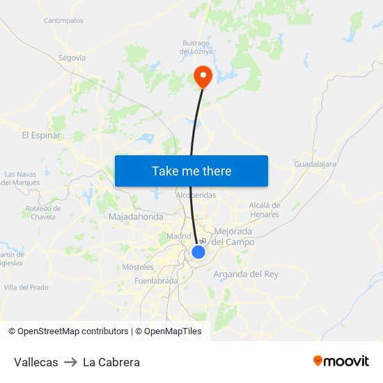 Vallecas to La Cabrera map