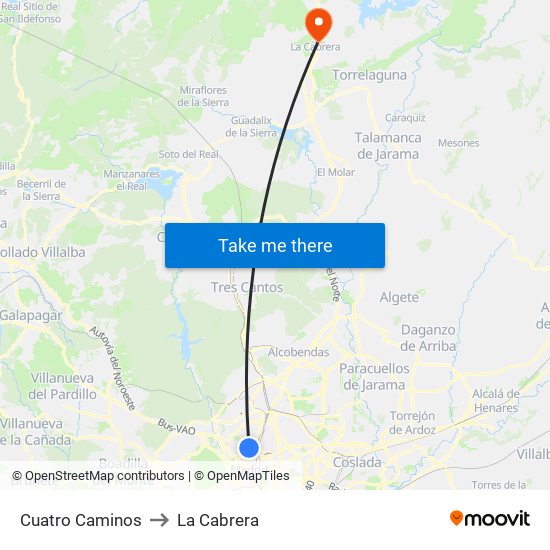 Cuatro Caminos to La Cabrera map