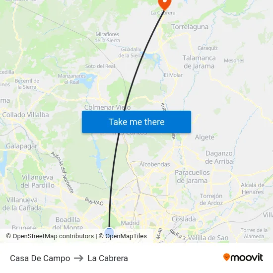 Casa De Campo to La Cabrera map