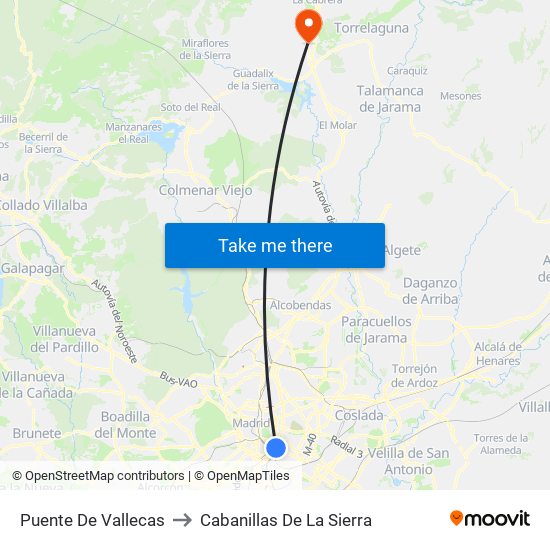 Puente De Vallecas to Cabanillas De La Sierra map