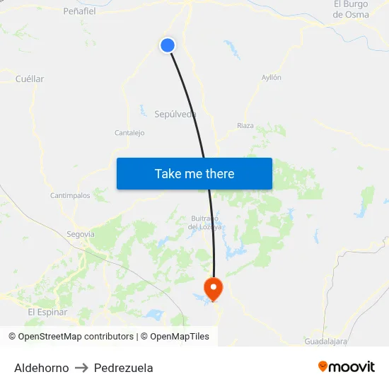Aldehorno to Pedrezuela map