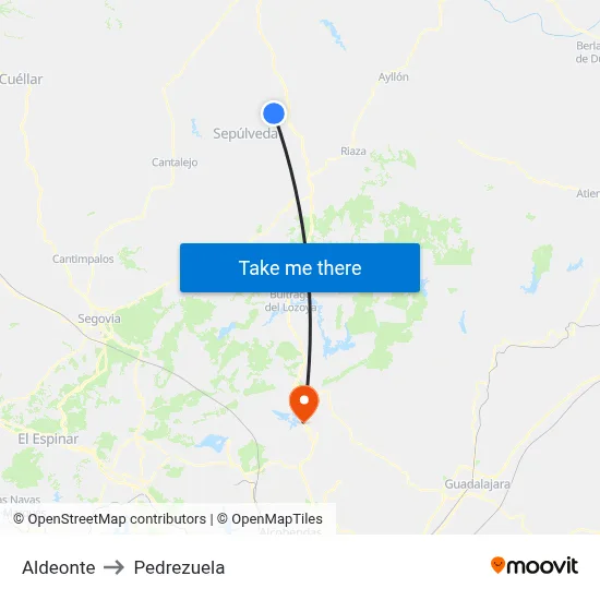 Aldeonte to Pedrezuela map