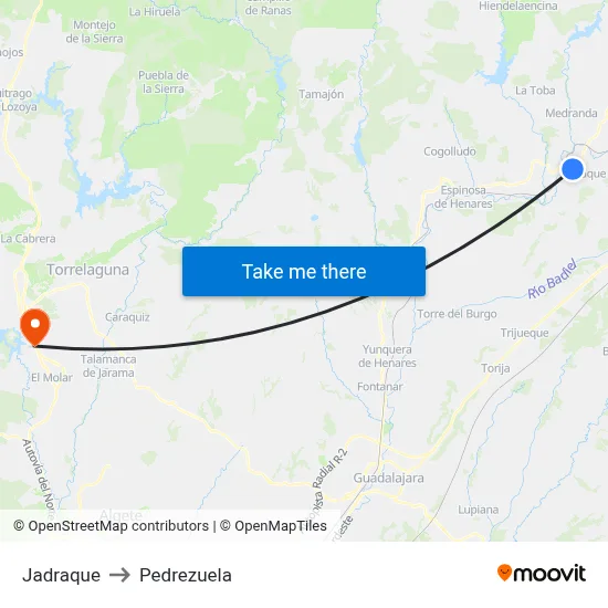 Jadraque to Pedrezuela map