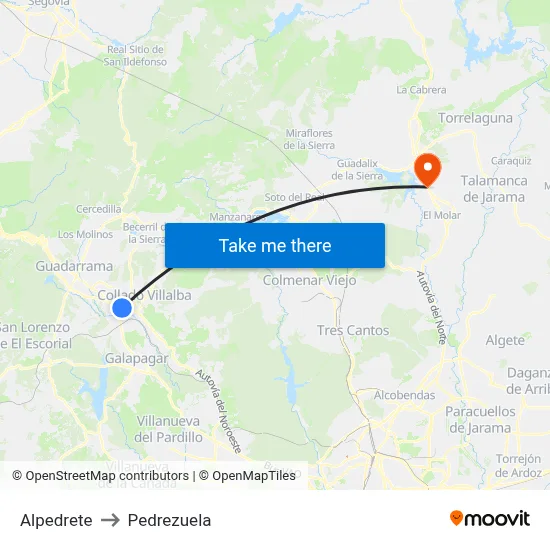 Alpedrete to Pedrezuela map