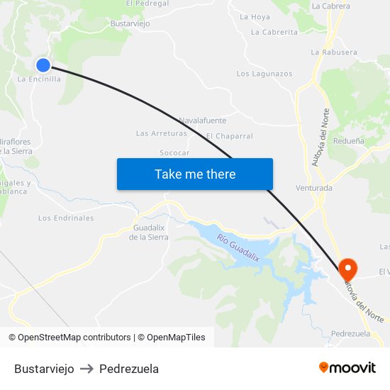 Bustarviejo to Pedrezuela map