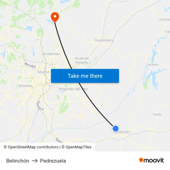 Belinchón to Pedrezuela map