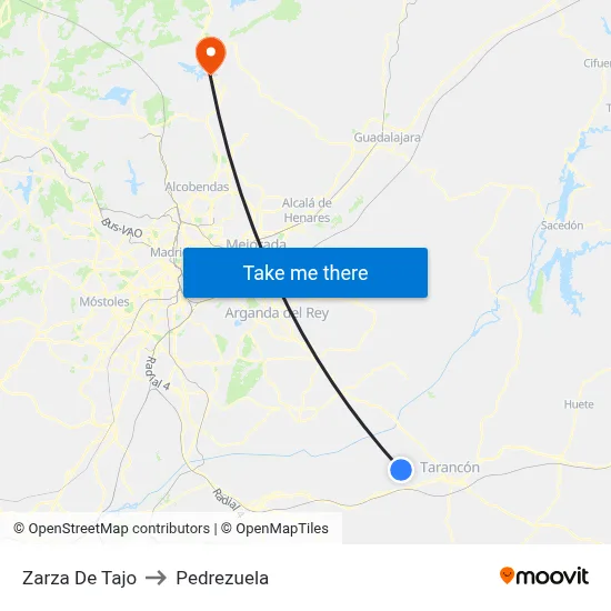 Zarza De Tajo to Pedrezuela map