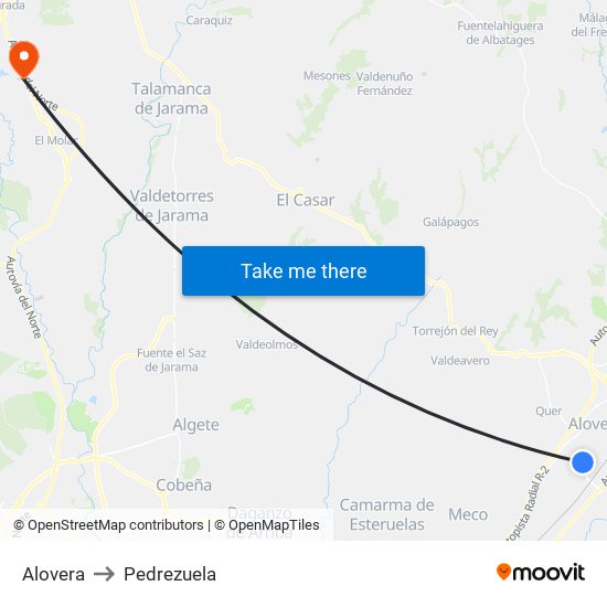 Alovera to Pedrezuela map