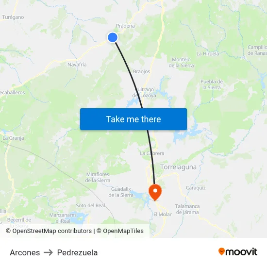 Arcones to Pedrezuela map