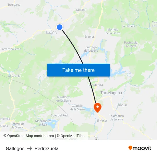 Gallegos to Pedrezuela map