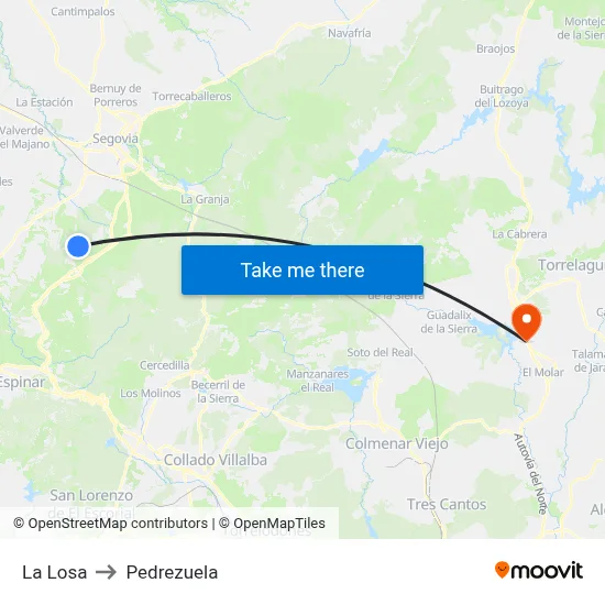 La Losa to Pedrezuela map