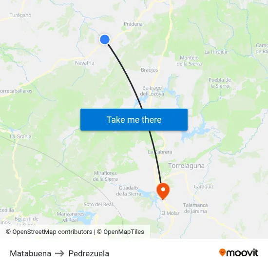 Matabuena to Pedrezuela map