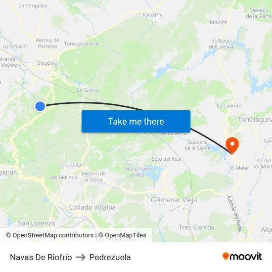 Navas De Riofrío to Pedrezuela map