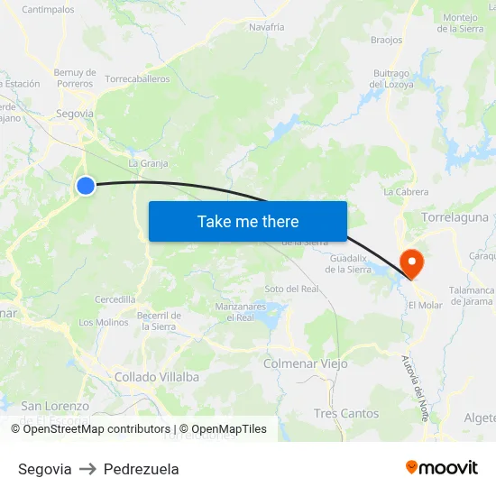 Segovia to Pedrezuela map