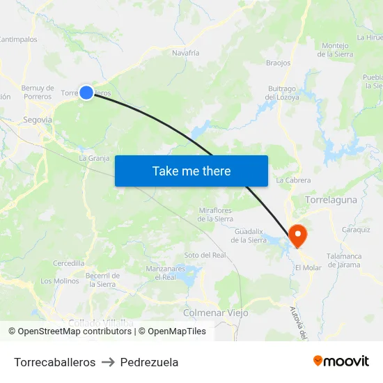 Torrecaballeros to Pedrezuela map