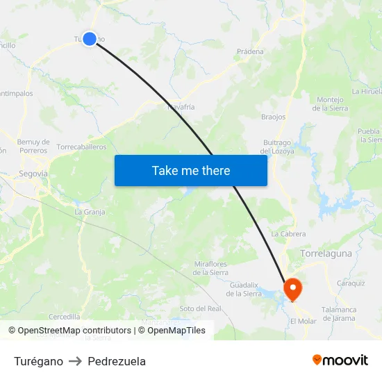 Turégano to Pedrezuela map