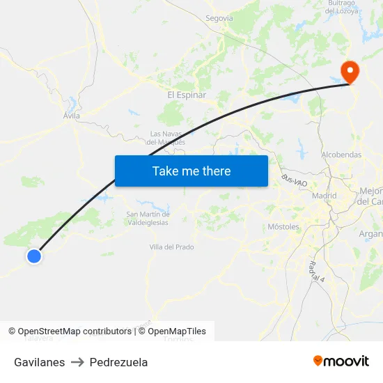Gavilanes to Pedrezuela map