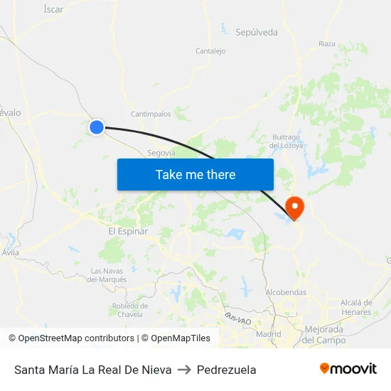 Santa María La Real De Nieva to Pedrezuela map