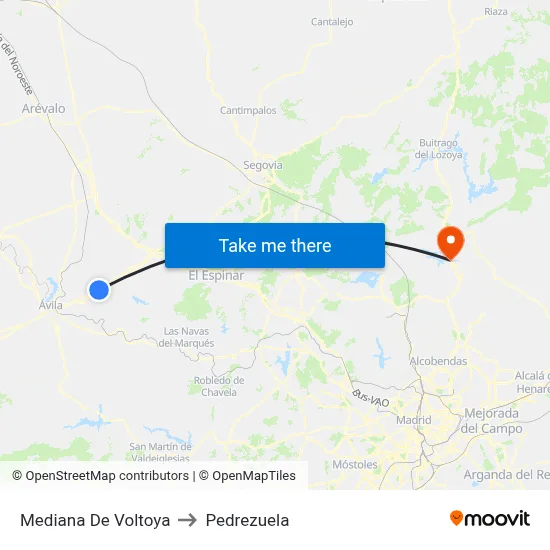 Mediana De Voltoya to Pedrezuela map