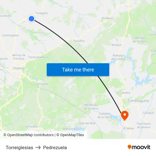 Torreiglesias to Pedrezuela map