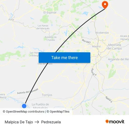 Malpica De Tajo to Pedrezuela map