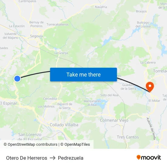 Otero De Herreros to Pedrezuela map