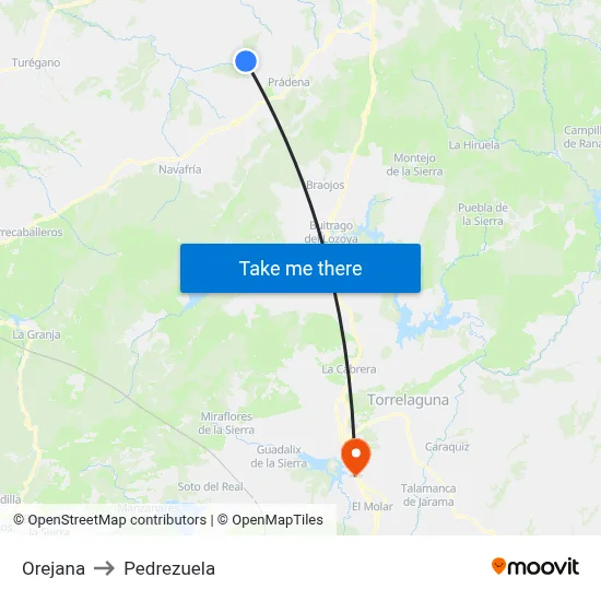 Orejana to Pedrezuela map