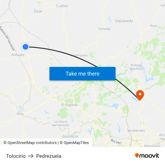 Tolocirio to Pedrezuela map