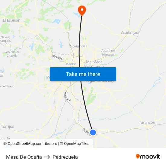Mesa De Ocaña to Pedrezuela map