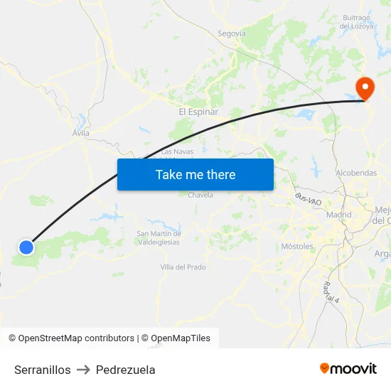 Serranillos to Pedrezuela map