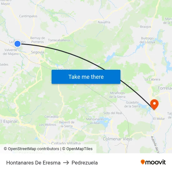 Hontanares De Eresma to Pedrezuela map