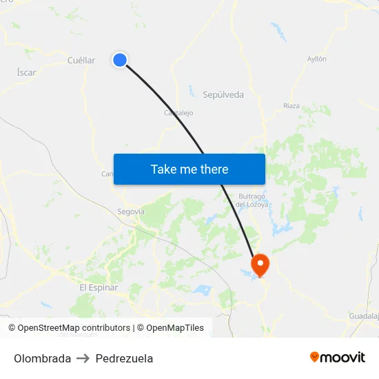 Olombrada to Pedrezuela map