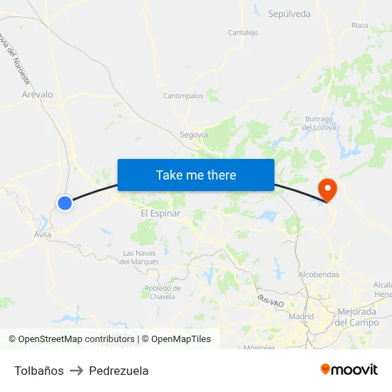 Tolbaños to Pedrezuela map