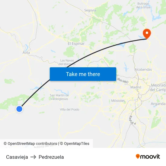 Casavieja to Pedrezuela map